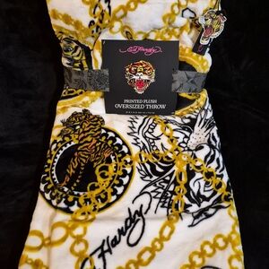 Ed Hardy Yellow and Black Plush Throw